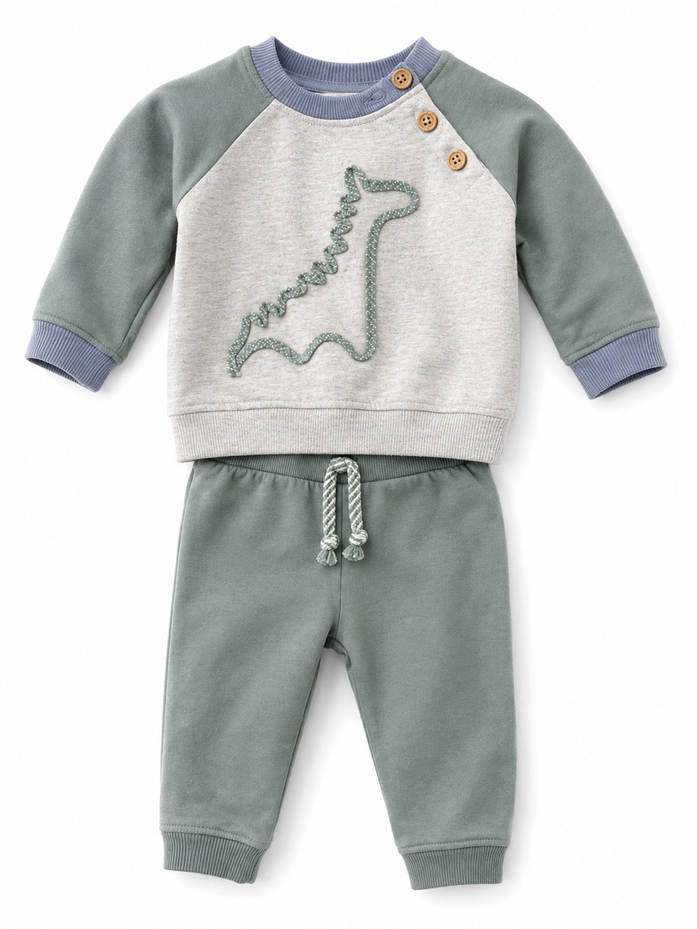 Kids Two-Piece Matching Set - Sage Green & Heather Gray